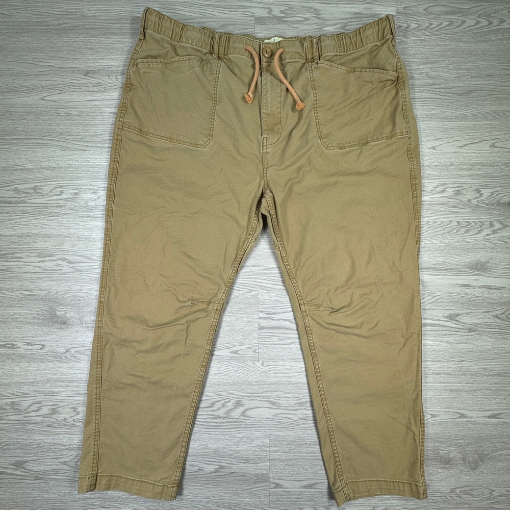 Mutual Weave Men's Pants Jogger Elastic Waist Khaki Brown XXL Drawstring Stretch